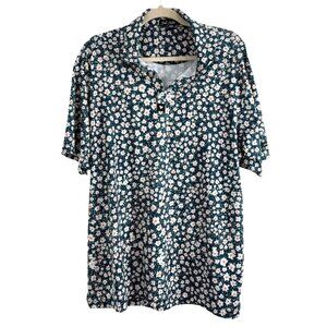 Bad Birdie Mens XL Floral Polo Shirt Green & White Short Sleeve Golf